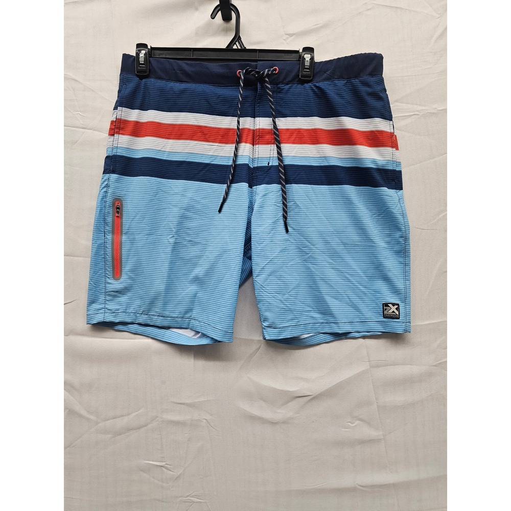 ZeroXposur Mens Swim Trunks Blue Orange Striped‎ Board Shorts XL E88041S